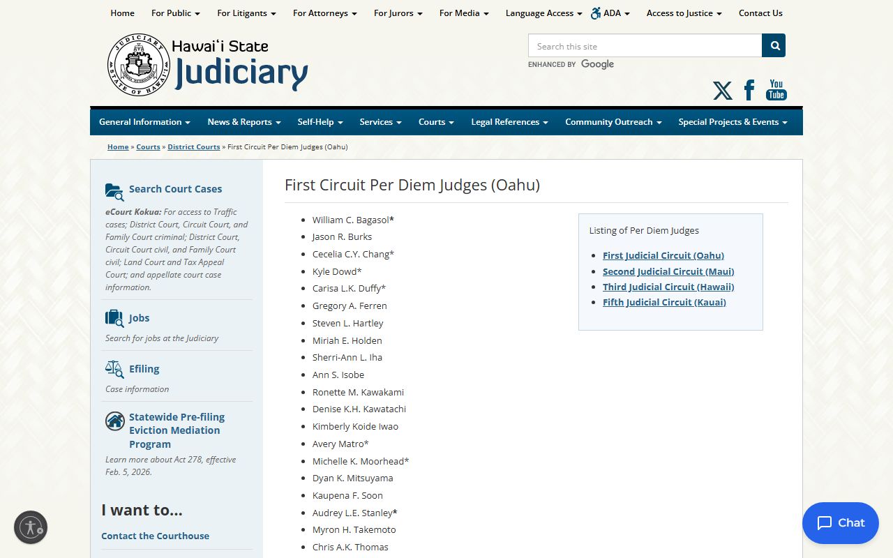 Honolulu County First Circuit District Courts court docket access portal