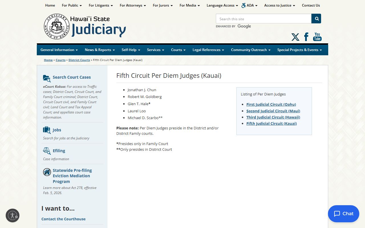 Kauai County Fifth Circuit District Court docket records