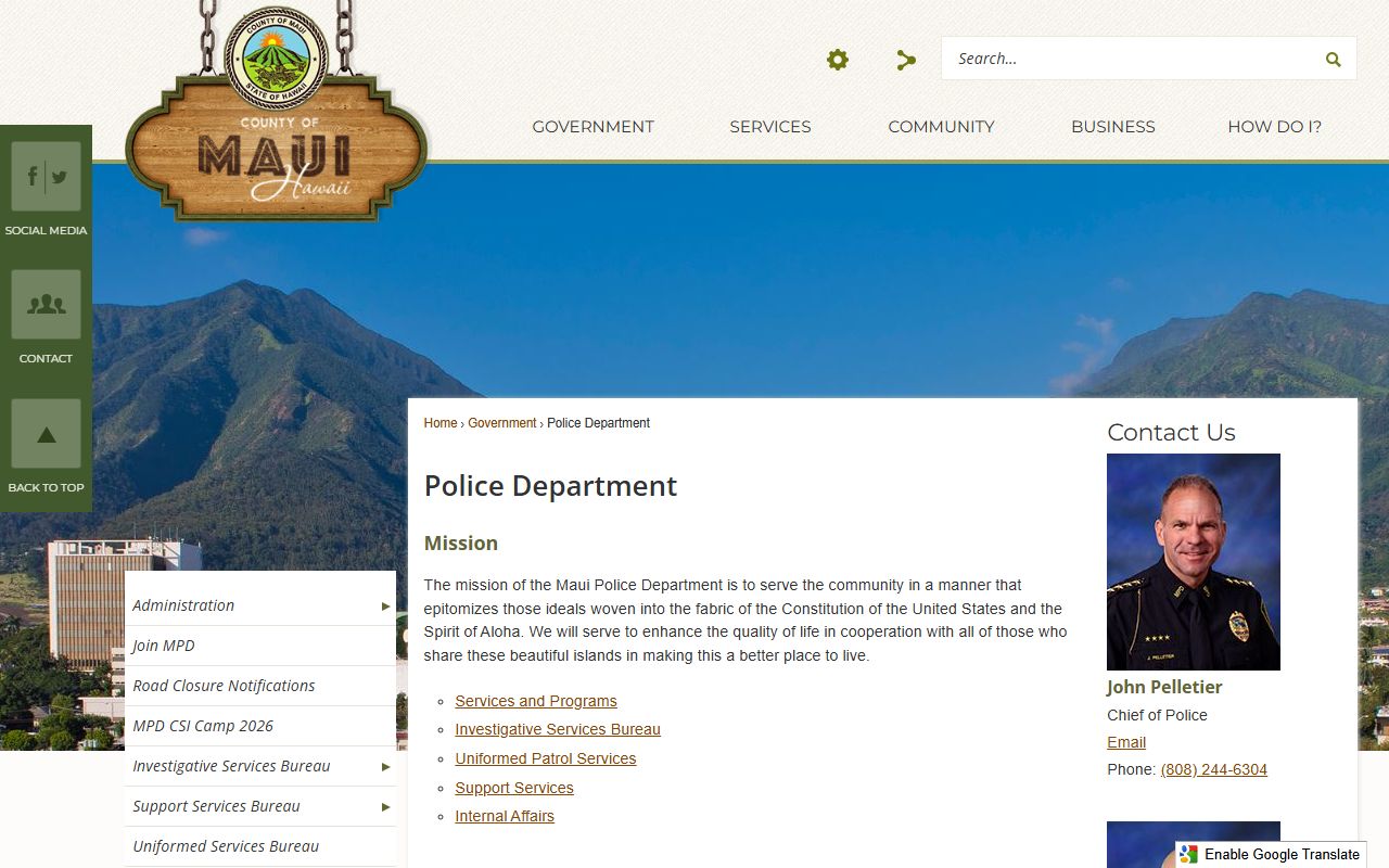 Maui County Police Department court docket records access