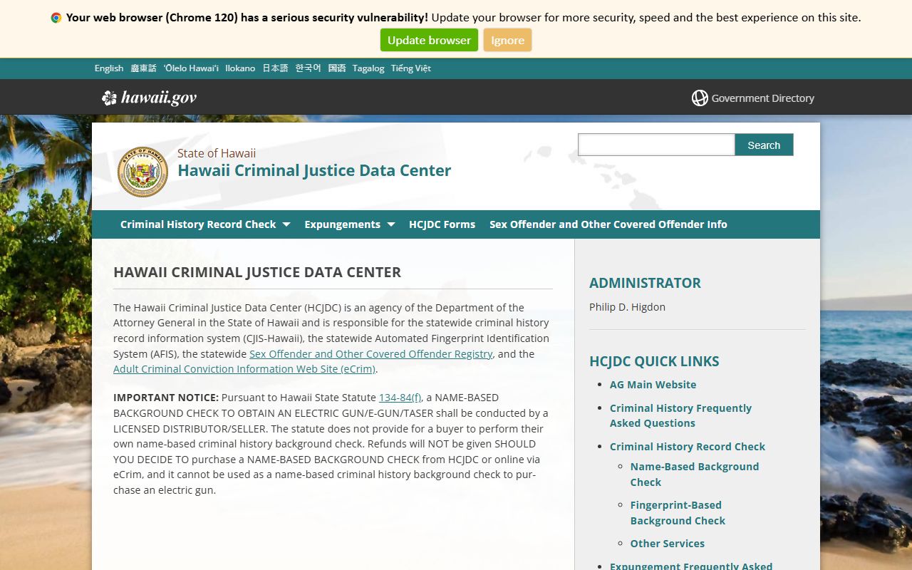 Hawaii Criminal Justice Data Center HCJDC criminal records and court dockets